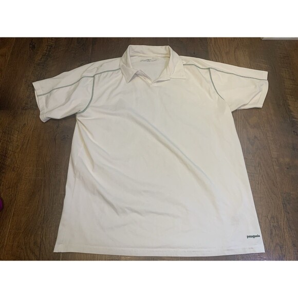 Patagonia Other - Patagonia Mens Large Ivory/bone color polo shirt W/Army Green Stitching